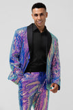 Sparkly Purple Sequins Châle Revers 2 Pièces Costumes de bal pour hommes