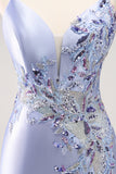 Robe courte de bal moulante à paillettes florales bleues scintillantes avec perles