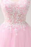 Rose A Ligne Spaghetti Bretelles Tulle Corset Robe de bal avec appliques