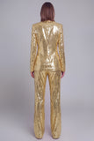 Costume de soirée femme sequins doré revers pointe