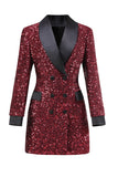 Blazer moulant à sequins bordeaux scintillant pour femme