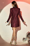Glitter Burgundy Moulant Maxi Blazer Femme à Paillettes