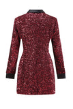 Blazer moulant à sequins bordeaux scintillant pour femme