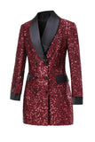 Blazer moulant à sequins bordeaux scintillant pour femme