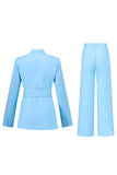 Blue Peak Lapel Costumes 2 pièces pour femmes avec ceinture