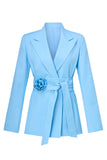 Blue Peak Lapel Costumes 2 pièces pour femmes avec ceinture