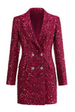 Blazer long denté fuchsia scintillant pour femme