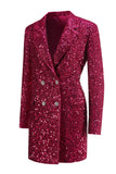 Blazer long denté fuchsia scintillant pour femme