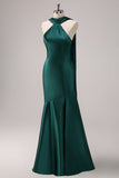 Robe de demoiselle d’honneur en satin dos nu vert foncé