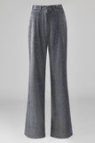 Gris Bleu Col en V Costume Femme Simple Bouton