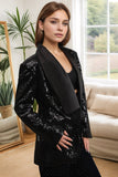 Blazer de bal noir scintillant pour femmes avec franges