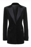 Noir Polk Dots Un Bouton 2 Pièce Femmes Costume