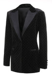 Noir Polk Dots Un Bouton 2 Pièce Femmes Costume