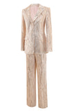 Costumes Femme Champagne Peak Lapel Single Button Sequin
