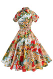 Fleur Une Ligne Imprimée Vintage Robe Années 1950