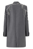 Robe blazer croisée perlée à revers gris scintillant