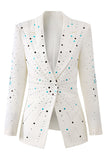 Blazer blanc scintillant à revers avec perles