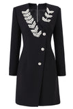 Perlé Noir Manches Longues Femmes Blazer Robe