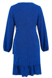 Bleu royal col V Wrap Ruffle Manches longues Robe de soirée courte