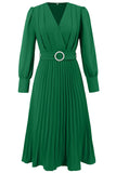 Robe de cocktail longue verte à col en V avec manches longues