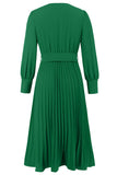 Robe de cocktail longue verte à col en V avec manches longues