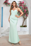 Menthe Sirène Spaghetti Bretelles Robe de Bal Longue Ruchée