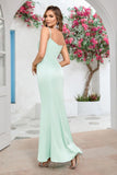 Menthe Sirène Spaghetti Bretelles Robe de Bal Longue Ruchée