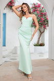 Menthe Sirène Spaghetti Bretelles Robe de Bal Longue Ruchée