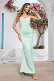 Menthe Sirène Spaghetti Bretelles Robe de Bal Longue Ruchée