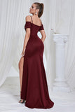 Sirène rouge spaghetti bretelles Corset Robe de bal longue avec fente