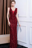 Robe de bal longue sirène florale rose scintillante à col en V