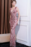 Robe de bal longue sirène florale rose scintillante à col en V