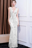 Robe de bal longue sirène florale rose scintillante à col en V