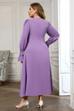 Violet Col V Manches Longues Uni Midi Moulante Robe de Bal