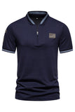 Polo homme bleu marine à manches courtes zippée en coton