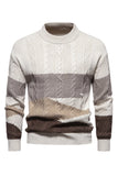 Pull à enfiler torsadé blanc à col rond Colorblock pour homme