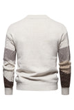 Pull à enfiler torsadé blanc à col rond Colorblock pour homme