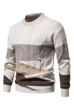 Pull à enfiler torsadé blanc à col rond Colorblock pour homme