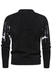 Pull noir slim-fit à col rond imprimé cerf de Noël pour homme