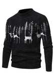 Pull noir slim-fit à col rond imprimé cerf de Noël pour homme