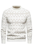 Pull pull homme col rond imprimé rayé blanc