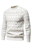 Pull pull homme col rond imprimé rayé blanc