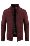 Pull cardigan épaissi à col montant bordeaux pour homme