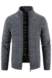 Pull cardigan épaissi à col montant bordeaux pour homme