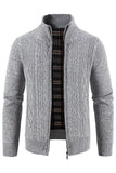 Pull cardigan épaissi à col montant bordeaux pour homme