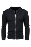 Pull en maille zippé noir à col rond pour homme