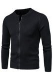 Pull en maille zippé noir à col rond pour homme