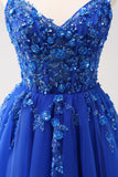 Robe de bal longue corset à bretelles spaghetti bleu royal scintillant