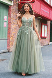 Vert Une ligne Corset Sequin Tulle Robe Longue De Bal Avec Lacets Dans Le Dos