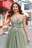 Vert Une ligne Corset Sequin Tulle Robe Longue De Bal Avec Lacets Dans Le Dos